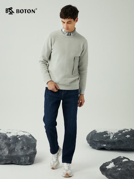 波顿男士秋冬季深蓝色直筒合身加绒保暖牛仔裤ME886523 商品图3