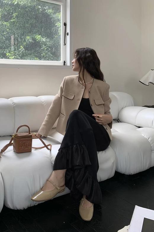 Le Malene 浅卡其色明线小香风圆领西装外套 18802 商品图5