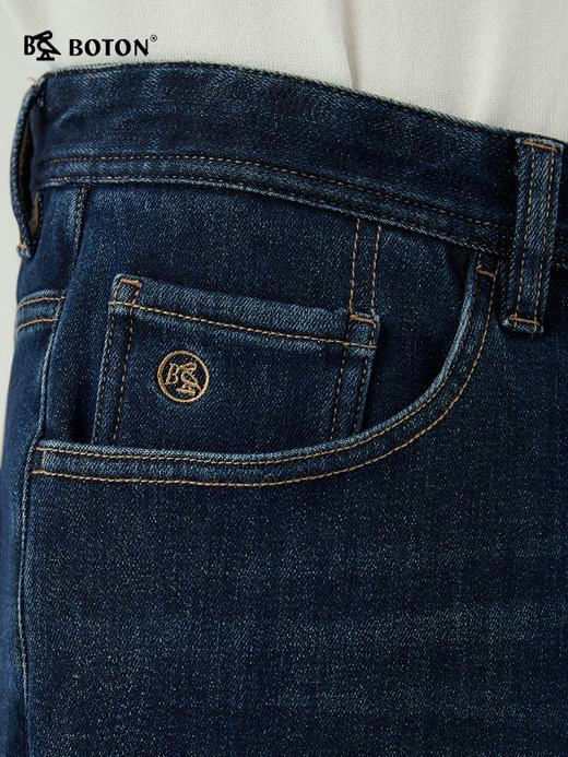 波顿男士秋冬季深蓝色直筒合身加绒保暖牛仔裤ME886523 商品图4