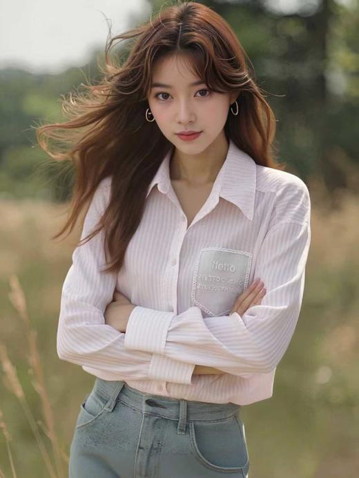 【秋新品】维纳真蒂2950清新条纹蕾丝口袋衬衫-喜出 商品图4