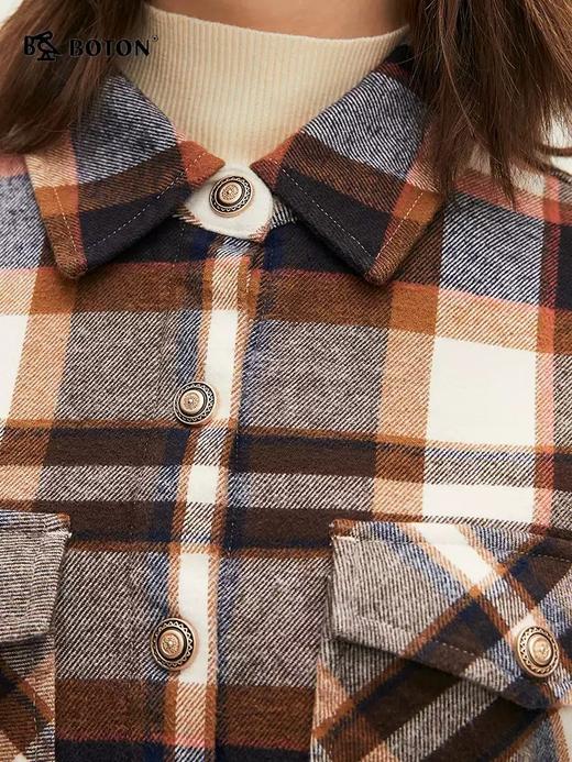 波顿女士秋冬 衬衫外套 磨毛加绒格纹 宽松暖适款LSJ016324 商品图4