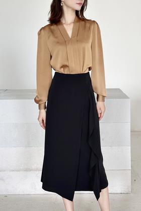 Le Malene 金棕色气质光泽感衬衣上衣 18723