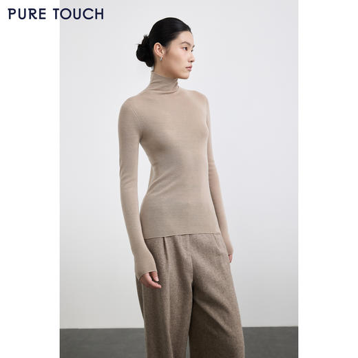 PURE TOUCH女装 25秋冬新款丝毛混纺高领羊毛衫弹力修身套头衫 商品图4