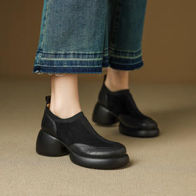 【预售5天】英伦风厚底防水台小皮鞋粗跟乐福鞋新款秋季高跟圆头单鞋168XY&1681401