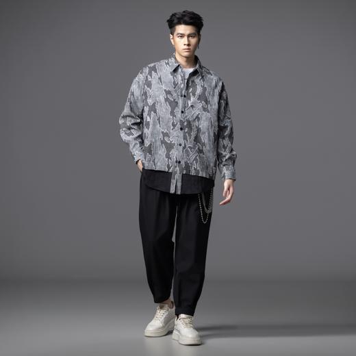 PINLI品立春季新款设计感割花长袖衬衫宽松拼接休闲男衬衣潮B253113057 商品图4