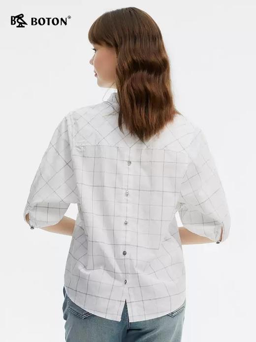波顿女士夏季黑白格短袖格子衬衫LS053225 商品图3