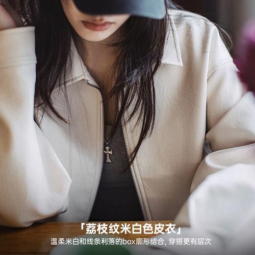 马登贝果复古风米白色皮衣外套港风机车短夹克小个子上衣褂子秋女 商品图3