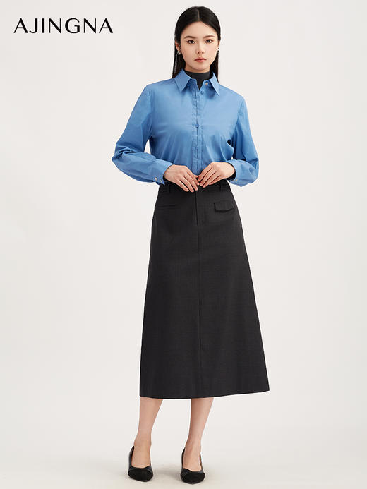 【商场同款】阿菁娜秋季新款A字显瘦羊毛裙 澳洲高支美丽诺中长款西装裙 法式优雅通勤半身裙A30Q113006 商品图4