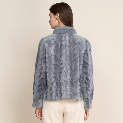 EITIE爱特爱时尚小立领浅蓝色轻奢直筒水貂毛皮草外套2025冬新款D2593907X 商品图4