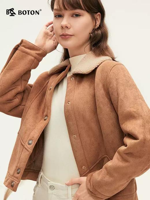 波顿女士秋冬 短款外套 柔暖松弛 鹿皮绒羊羔绒宽松款LJ920324 商品图2