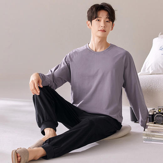 新款春秋季睡衣男春款长袖长裤家居服套装简约休闲居家青年可外穿 商品图3