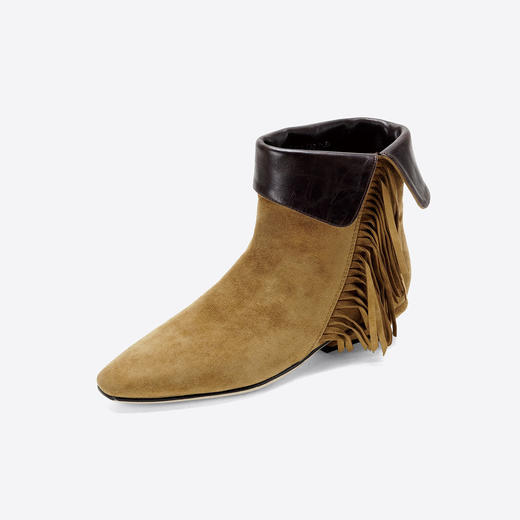 Westory2025年冬季小方头低跟流苏一脚蹬休闲短靴W25DS85651 商品图9