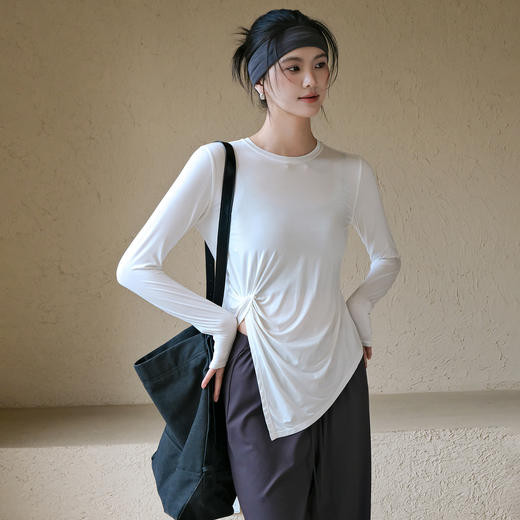 跃牌【周游世界】秋冬新款扭结长袖运动T恤薄款修身显瘦百搭ins风健身服TP0995 商品图1