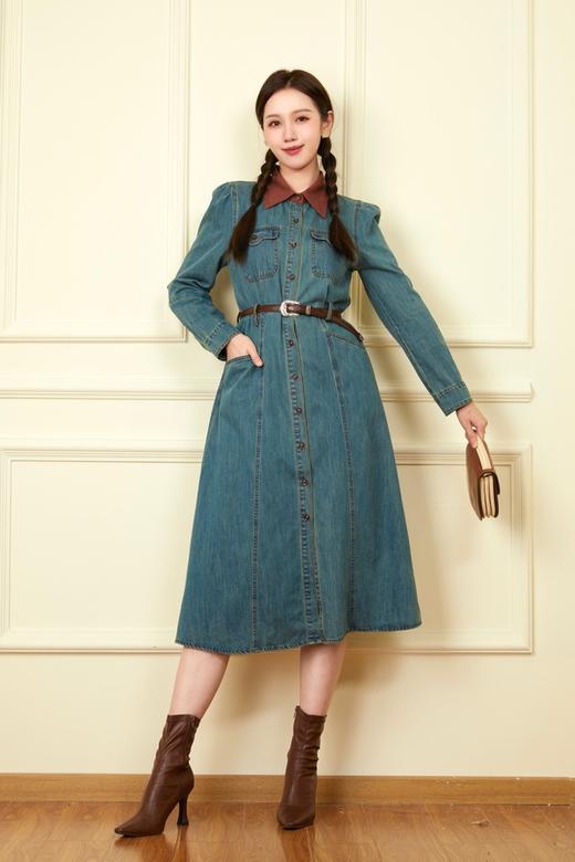 L.Fleuri 撞色拼接翻领牛仔连衣裙 18646 商品图3