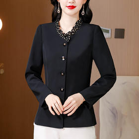 KQLA83N31882025年小众设计感木耳边鸡心领西装女春秋法式优雅修身短外套