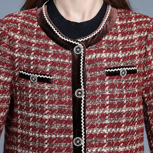 QYM 725006-Y时髦换新小香风格子外套单排扣休闲上衣 商品图3