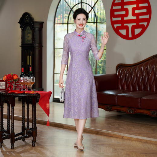 HYX-25-268夏季新款高级感旗袍连衣裙婚礼国潮婚宴装结婚气质短袖 商品图0