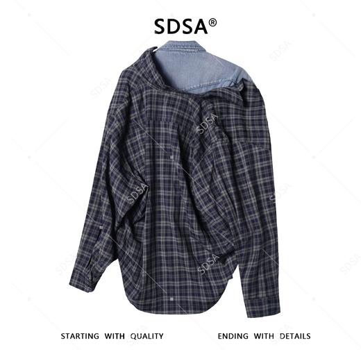 8035SDSA秋冬新款痞帅男装潮牌牛仔拼接设计翻领长袖衬衫宽松街头衬衣 商品图5