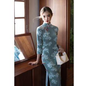 GX复古民族风长款丝绒七分袖旗袍2025秋季新款年轻女士日常修身旗袍