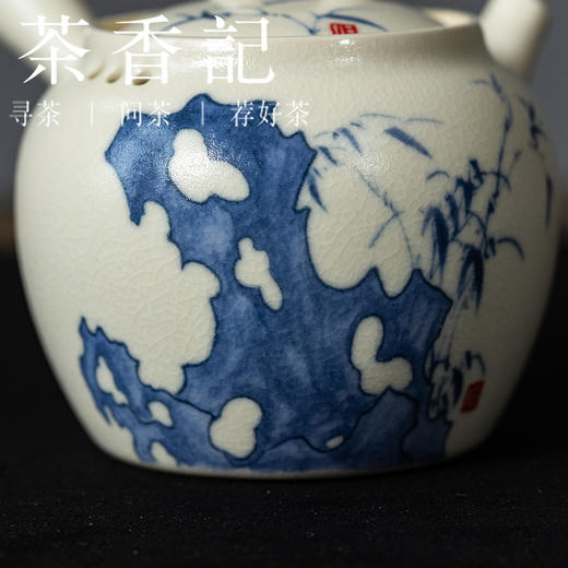茶香记苏打釉青花文人竹石侧把壶170ml景德镇陶瓷泡茶壶茶室茶具 商品图1
