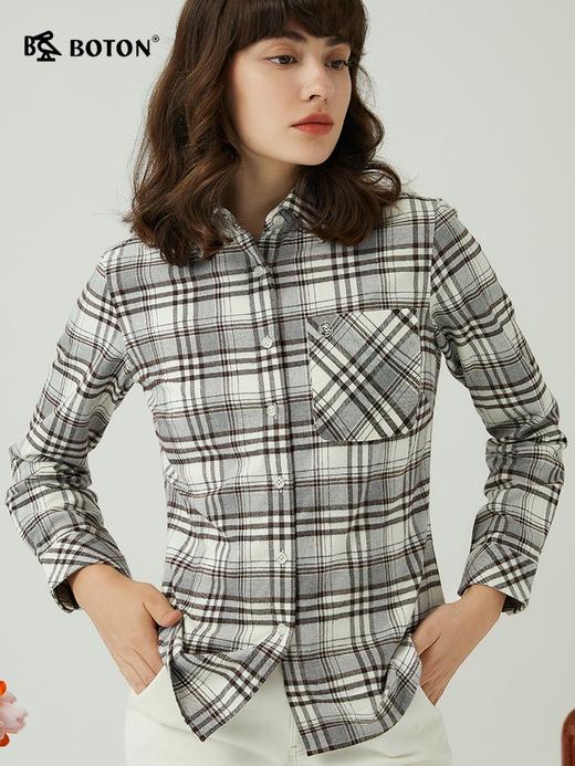 波顿女士春秋冬季 衬衫 磨毛格纹 柔暖合身休闲长袖款LS999323 商品图1