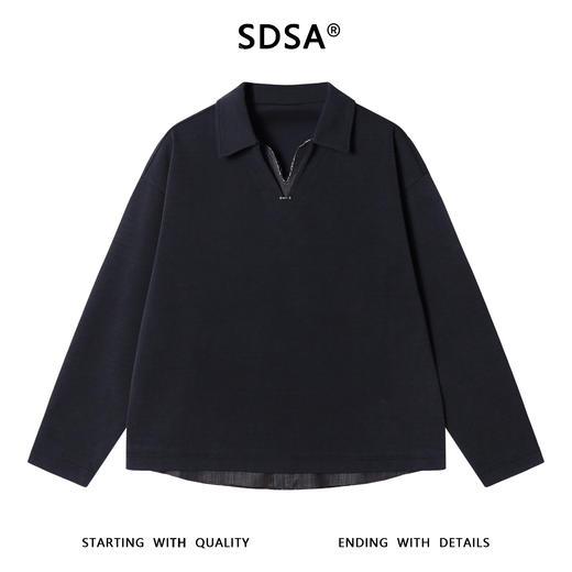 SDSA男士秋冬新款痞帅男装潮牌撞色拼接假两件翻领卫衣百搭时尚 商品图0