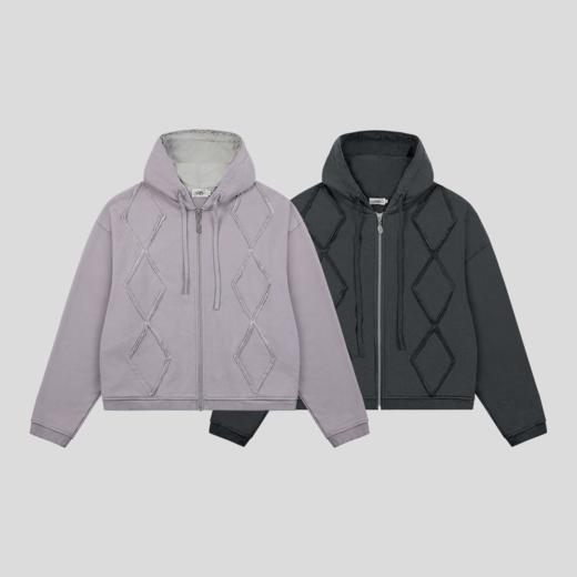 GOODBAI 916 菱形贴布连帽抽绳拉链宽松卫衣 商品图1