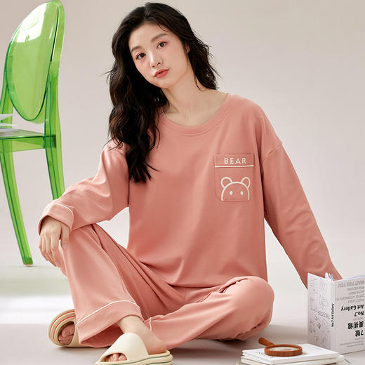 秋季带胸垫睡衣女长袖长裤免穿文胸家居服套装免穿文胸居家可外穿 商品图7