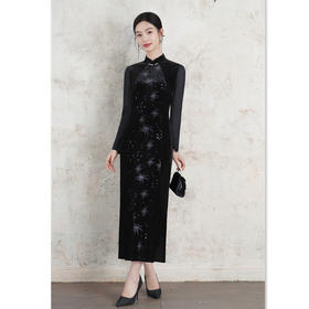 GX早秋新款丝绒长袖旗袍2025新款时尚改良新中式复古女装高级感旗袍