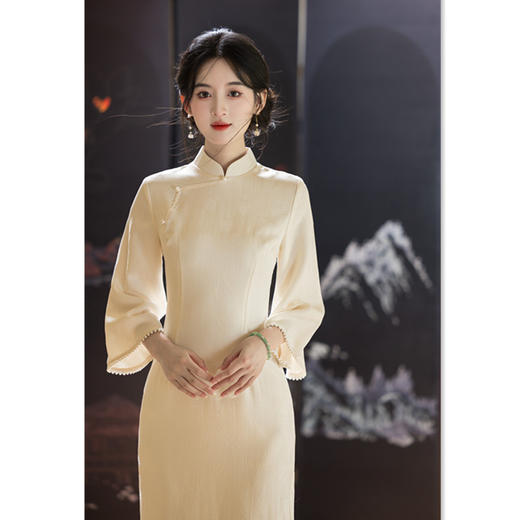 GX现代时尚改良新中式长款倒大袖旗袍2025秋季新款七分袖旗袍连衣裙 商品图3