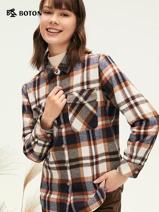 波顿女士秋冬 衬衫外套 磨毛加绒格纹 宽松暖适款LSJ016324 商品图1