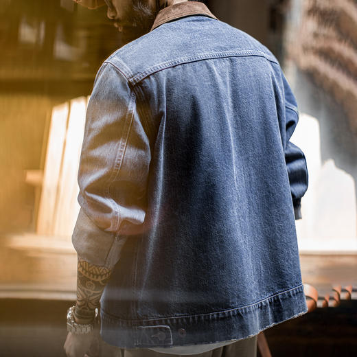 马登工装美式复古水洗牛仔底特律夹克vintage做旧短款外套男秋季 商品图3