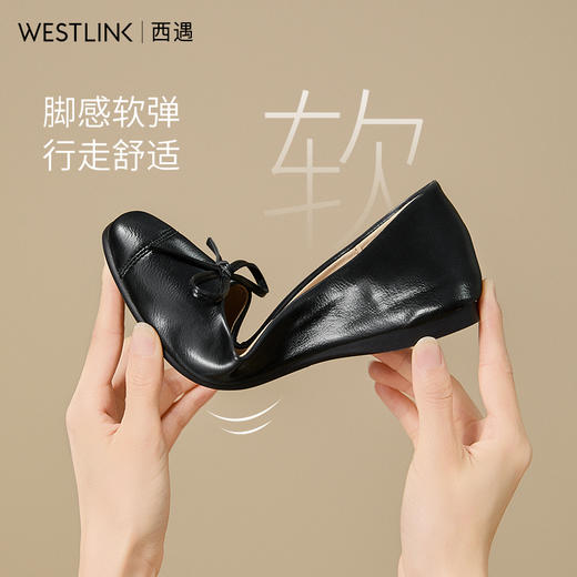 西遇蝴蝶结单鞋女新款秋季百搭通勤瓢鞋芭蕾风圆头浅口平底鞋V1656932 商品图3