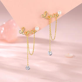 Winys925 银迷离简爱耳钉金色仿珍珠 & 合成立方氧化锆耳饰送女朋友/老婆/闺蜜生日节日礼物