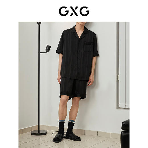 GXG男士家居服 冰丝感宽松暗条纹短袖睡衣套装男 25年春夏新品 商品图3