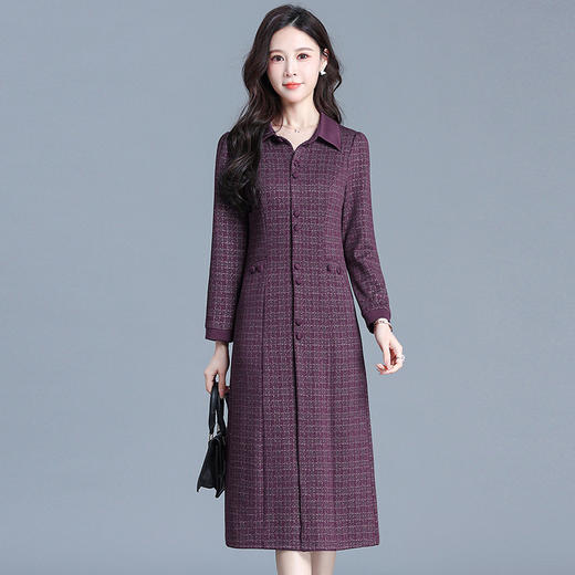 QYM 725022-Y时尚气质连衣裙衬衣领格纹裙厚款休闲裙 商品图0