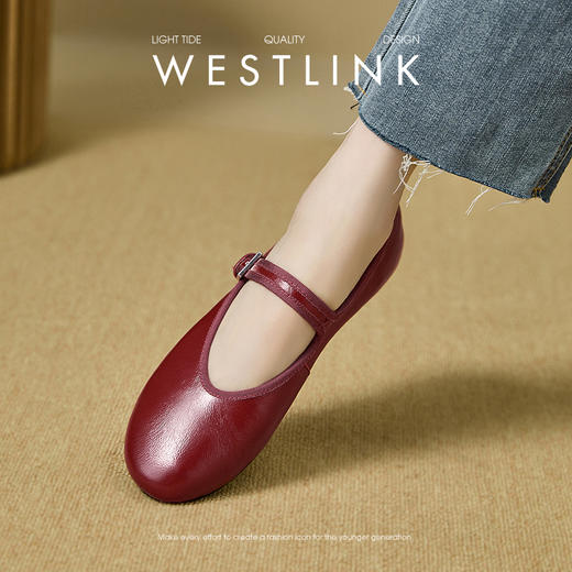 西遇质感真皮一字带芭蕾玛丽珍鞋女秋季配裙子不累脚平底单鞋V0057033/V0057046 商品图3