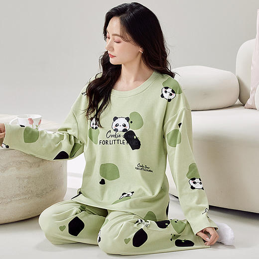 秋季带胸垫睡衣女长袖长裤免穿文胸家居服套装免穿文胸居家可外穿 商品图2