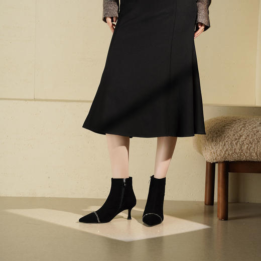 Westory2025年冬季尖头高跟小香风拼接优雅短靴S25DS85891 商品图5