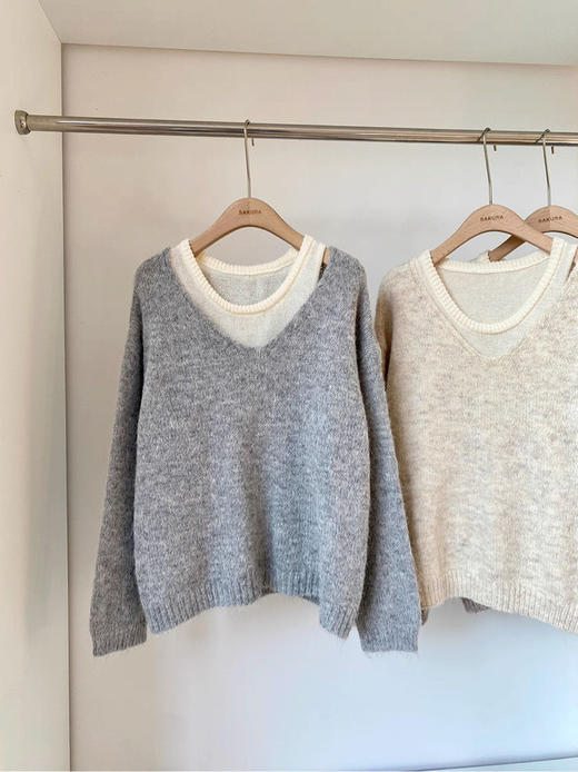 【YW】无忧购 圆领套头毛衣女真两件套宽松软糯背心针织衫套装688（截单后3-5天发货） 商品图10