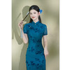 GX2025夏季早秋新款旗袍蓝色老上海风长款中式旗袍改良扎染植绒旗袍 商品缩略图3