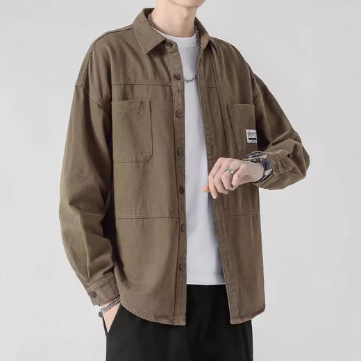 NASA新款长袖衬衫男士纯棉休闲工装衬衣男生春秋季夏男生薄款外套 商品图1