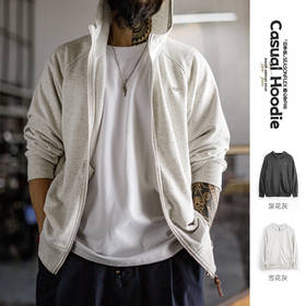 马登工装美式休闲灰色连帽卫衣宽松插肩袖开衫松弛长袖外套男款秋