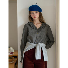 SimpleRetro法式复古V领荷叶边长袖衬衫女