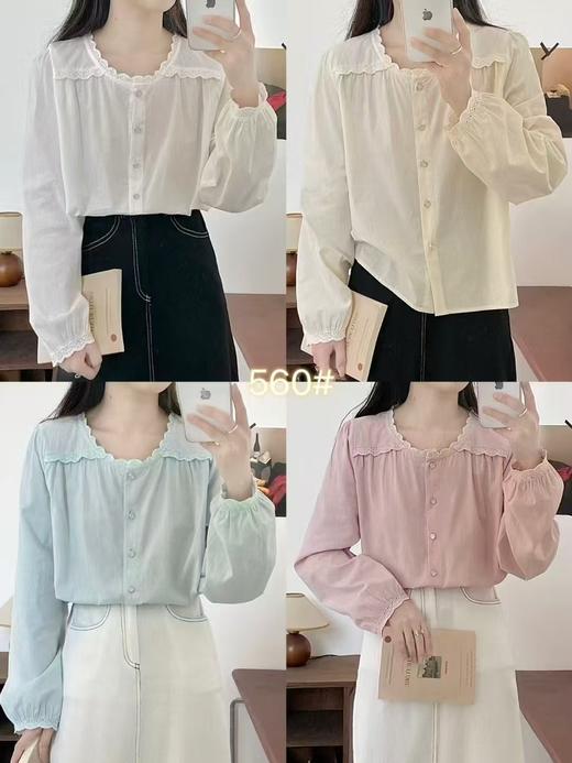 【秋上新】重工蕾丝~水洗棉560蕾丝长袖小衫上衣-喜出 商品图0