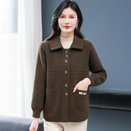 W522-6065-90-158毛呢子外套女短款2025新款春秋加厚翻领毛衣开衫小个子针织上衣 商品图3