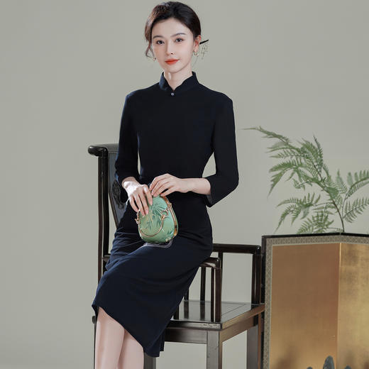 【仲夜】改良中国风中袖，修身日常纯色打底旗袍裙XGT-Q25093 商品图1
