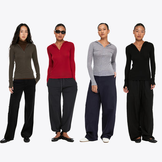 oneup羊毛半拉链连帽修身长袖 商品图4