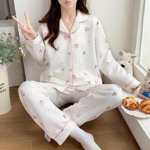 秋冬季【空气棉夹层睡衣】新款加厚甜美蝴蝶结长袖套装 家居服可外穿睡衣 商品图7
