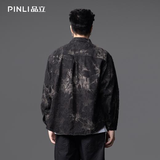 PINLI品立春季新款复古扎染长袖牛仔衬衫男潮牌宽松休闲外套GD253113115 商品图2